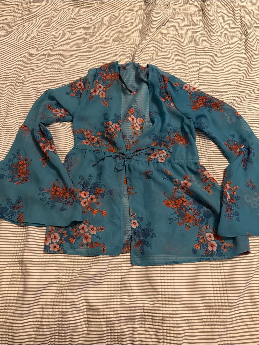 Primark Teal Floral Tie-Waist Sheer Kimono